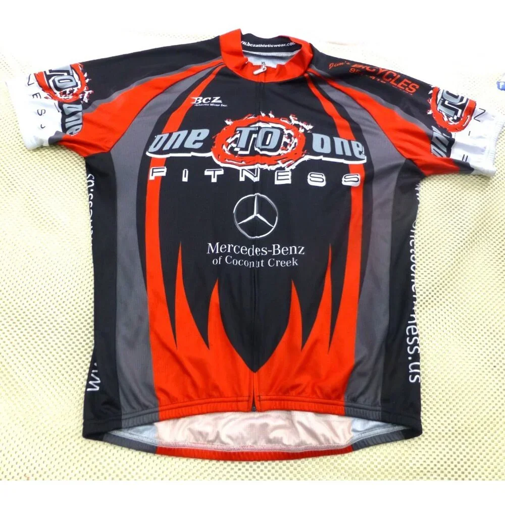 One-To-One Fitness Cycling Jersey Mens Red Black Graphic Mercedes-Benz BCZ - Picture 1 of 15